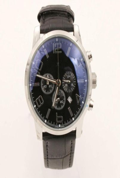 Gute Uhr Herrengelist Watches Quarz Chronograph Männer Lünette Schwarzes Zifferblatt Analog Silber Edelstahl Hülle Schwarze Leder Band Watch6397028