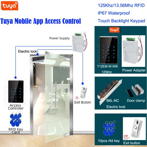 KITS Sistema de controle de controle de acesso Kit Teclado WiFi Tuya Acesso Controle de acesso 125kHz 13,56MHz RFID keyapd Standalone Wiegand Reader