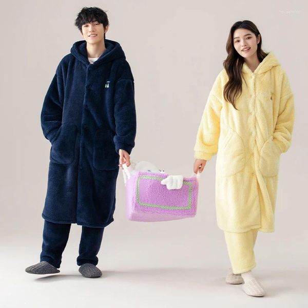 Frauen Nachtwäsche Est Paar fester Robe Winter Flanell Langer Bademantel Hose Kapuze Home Kleidung Dicke warme Männer und Frauen Pijamas