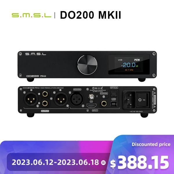 Оборудование SMSL DO200 II AUDIO DAC ES9068AS*2 XMOS XU316 Bluetooth 5.0 MQA Полное декодирование OPA1612*5 OP AMP DSD512 768KHZ 32 -битный CD Декодер