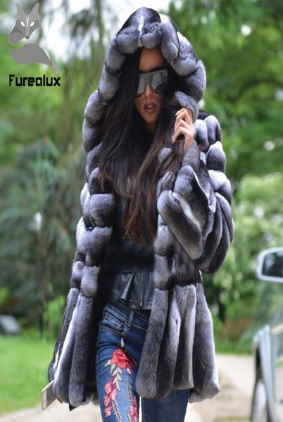 Women039s Fur FureeRealux Real Natural Rex Coat de alta qualidade Chinchilla Color Winter Jacket5633833