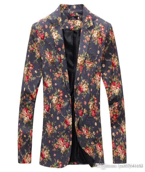 Masculino inteiro royal vermelho floral blazer slim ajustado partido de blazers de blazers de blazers de um botão de um botão de fase de fase para SI6352938