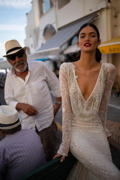 Vestidos 2020 Vestido de noiva Dror Inbal V Vestidos de noiva de renda de laca de lantejoulas de lanterna