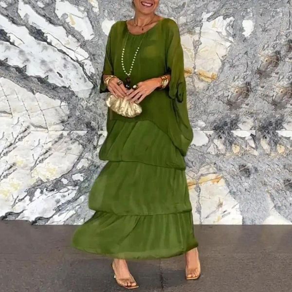 Lässige Kleider Frauen Chiffon -Kleid atmungsaktivem Sommer Elegant Maxi mit Fledermaushülsenschalen für weiche Falten