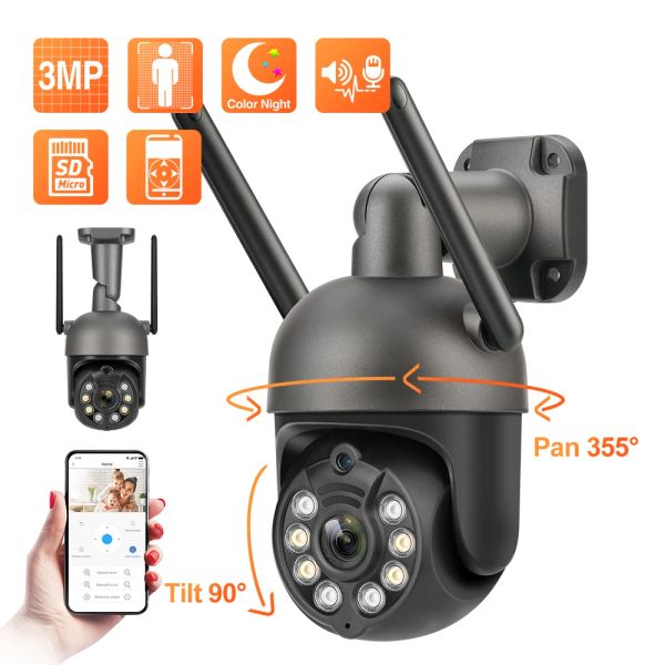 MATERIALE TECHAGE HD 3MP Mini PTZ Wifi IP Camera da esterno Wireless Security Camera Smart AI Detection Video Surveillance