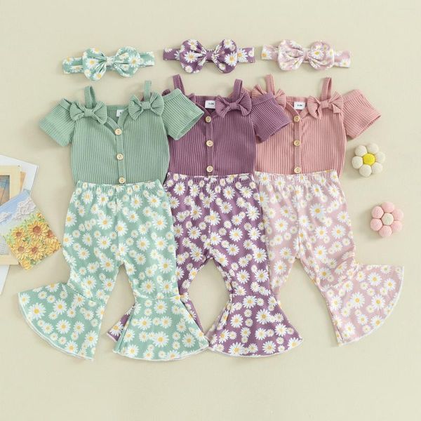 Set di abbigliamento per bambini piccoli abiti da bambino a maniche corta Pantaloni per fladi di pantaloni per flare set da 3 pezzi di cotone