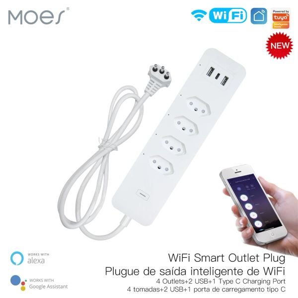 Plugs wifi brasil brasil smart strip purge protetor 4 brasil plug br slokets soquete USB tipo C Tuya App Voice Control por Alexa Google