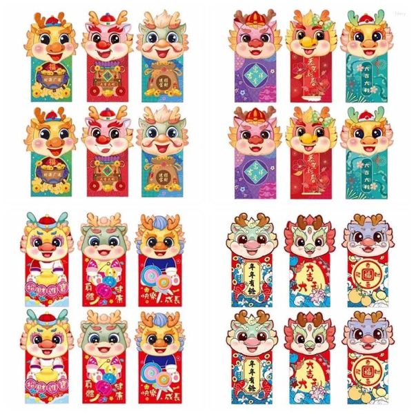 Embrulho de presente 6pcs/conjunto de dinheiro saco de embalagem dragão chinês Red Envelope 2024 anos Card DIY Spring Festival Supplies