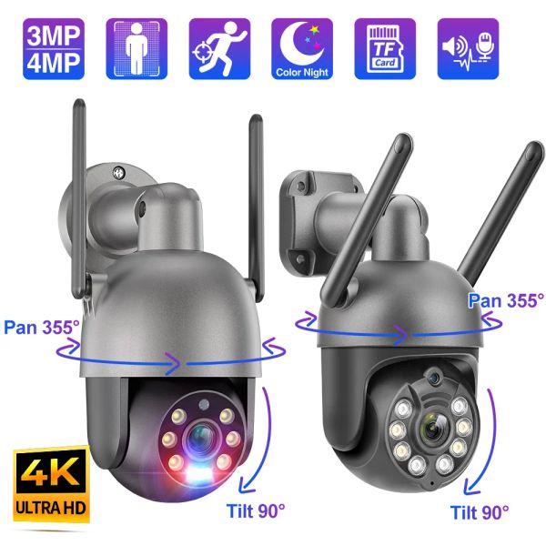 Kameralar Techage 3MP 4K WiFi IP Kamera Açık Kablosuz Güvenlik PTZ Kamera İnsan Algılanan Twoway Ses Kayıt AI Renkli Gece Görüşü