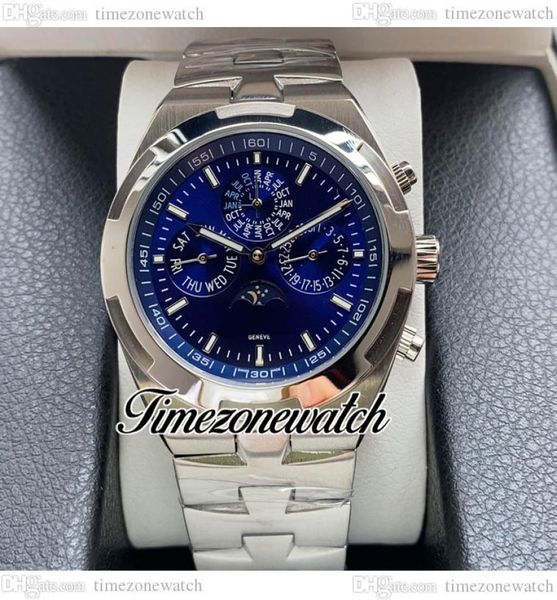 MLF Overseas Perpetual Calendar 4300V120GB945 Автоматические мужские часы A2813 4300 Moon Phase Blue Dial Bracelet Nearnable Steel No C9696240