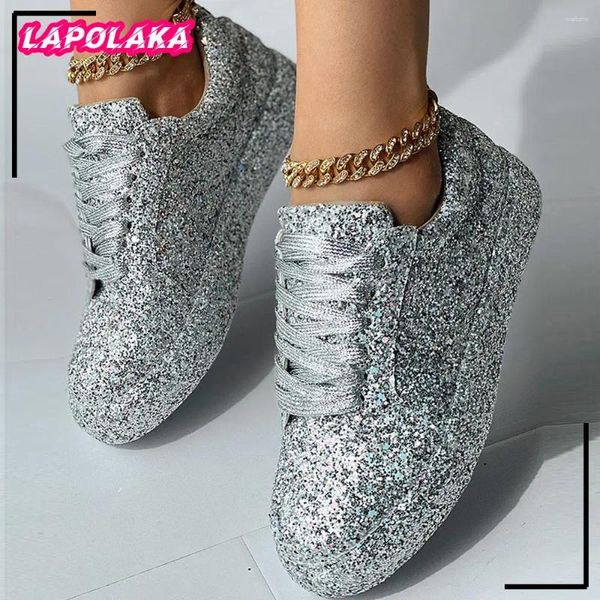 Sıradan Ayakkabı Büyük Boyut 43 Kadın 2024 İlkbahar Yaz Eğitmeni Glitter Sneakers Flats Rahat Yürüyüş Kaykay Kadın