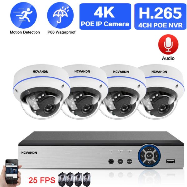 Sistema 4K Kit de sistema de vigilância de rede Poe Poe Kit 8MP 4CH kit NVR Outdoor Audio à prova d'água CCTV IP Dome Segurança Sistema de câmera Conjunto de câmera