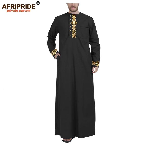 Abbigliamento musulmano per uomini jubba thobe con maniche lunghe e collo di pizzo plus size abiti islamici abiti musulmani afripride a2014001 240328