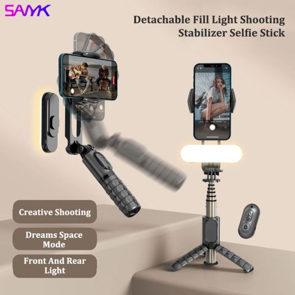 Monopods Sanyk Antivibration Gimbal Stabilisator für Telefon Wireless Bluetooth Selfie Stick Q09 Mini Handheld Gimbal Tripod für Smartphones