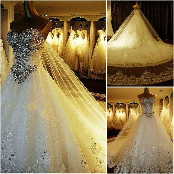 Vestidos 100% de imagem real!Vestidos de noiva de vestido de bola de luxo de 2019