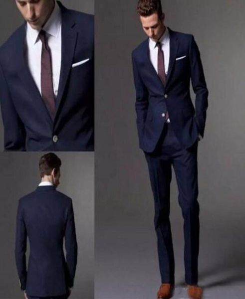 Custom Made Navy Blue Men, terno Fashin Groom Suits de casamento para homens slim fit no noivo Tuxedos para man6129450