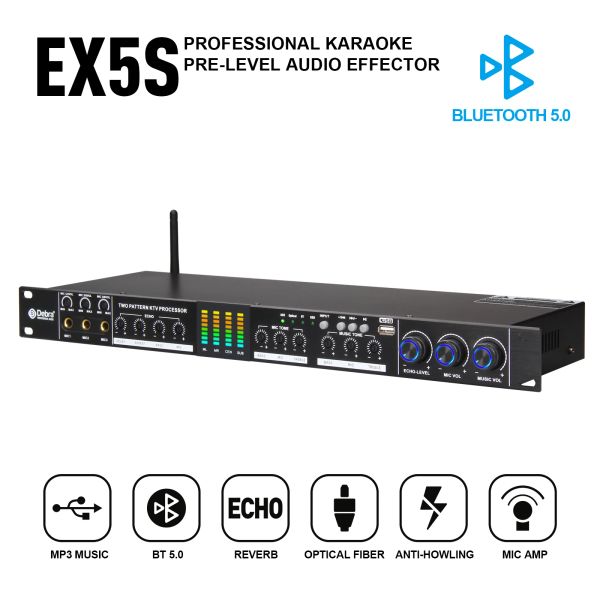 Equipment EX5S Professional Audio Prestage Reverb DSP -Effektor mit 5.0 Bluetooth, Antihowling, MIC -Verstärker für Karaoke Performance Party.