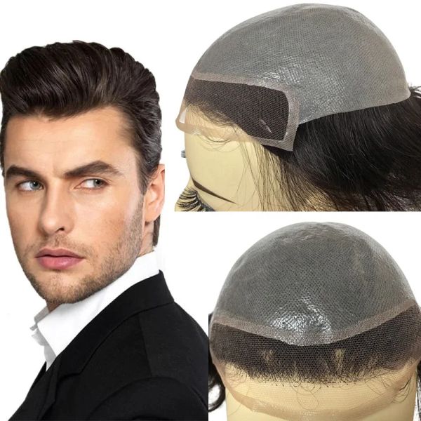 Toupees Herren Toupe Haarteiler Ersatzsystem für Männer PU -Basis mit Frontalschweizer Spitzennetz 100% European Remy Human Hair 10x8 