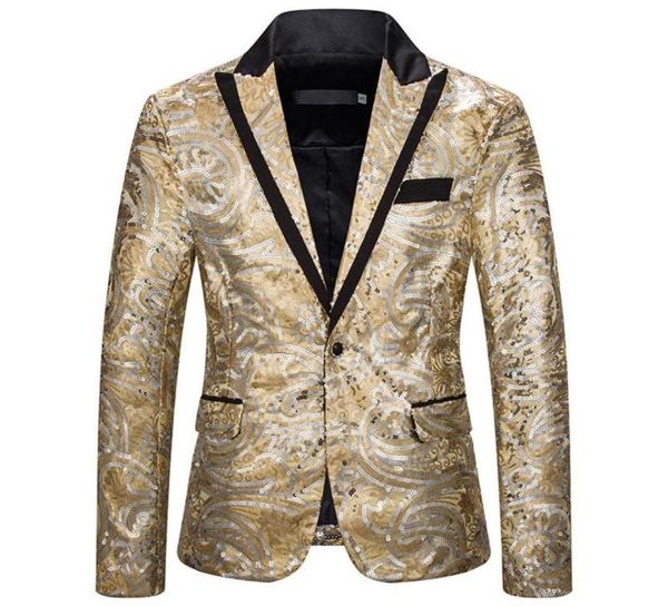 Men039s подходит для Blazers Luclesam Men Sequined Blazer Fashion Party Shine Piereced Complar One Button Supt Stage Performanc3687495