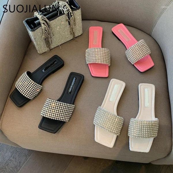 Slippers Brand Brand feminino Slipper Fashion Bling Crystal Ladies Beach Flip Flop Sapatos de salto chapado Sandálias de dedo do dedo do pé