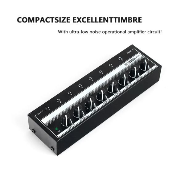 Verstärker HA800 Stereo -Kopfhörerverstärker 8 Kanäle Audio -Schnittstelle Ultra Lownoise Sound Mixer Aufnahmestudio -Monitor für Gitarrenbass