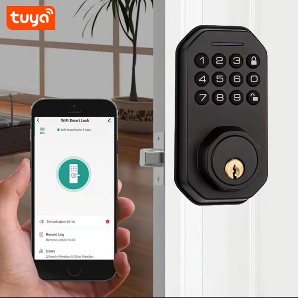 Blocco blocco porta intelligente Tuya Wifi KiPad Password digitale Chiave meccanica Sicurezza Casa Auto Blocco automatico con 60/70 Deadbolt Mortes