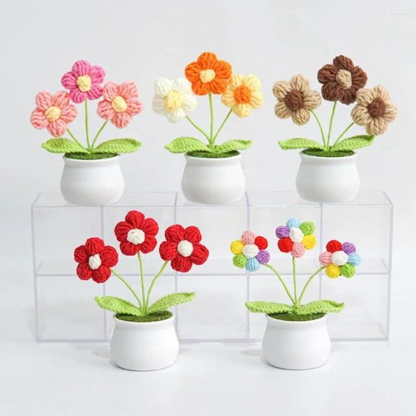 Fiori decorativi fatti a mano pianta in vaso in vaso in vaso a mano Elegante Decorazione di bouquet in filo realistico di lunga durata