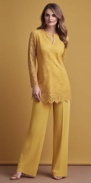 Koyu Altın Gelin Elbisenin Annesi Resmi Anne Elbiseleri Uzun Kollu Özel Fermuar Artı Boyut Yeni Dantel Şifon Pantolon Takımcılar İki Parça O Yağlı