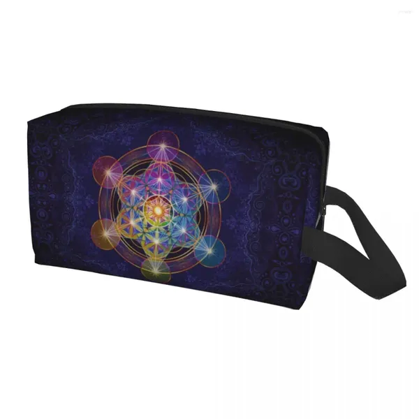 Kosmetiktaschen Metatrons Würfel Merkabah Make -up -Tasche für Frauen Reisen Organisator Kawaii Blume Of Life Storage Toilee