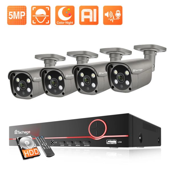 Sistema Techage HD 5MP IP fotocamera set H.265 CCTV Sistema 8ch Poe NVR Kit esterno Waterproof Surveillance Camera P2P Video Audio Recorder