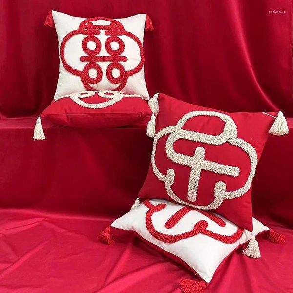 Travesseiro no ano chinês Caso Celebration Wedding Pillows Capa China-Chic Red Joy Room Decor Sofá Pluxh