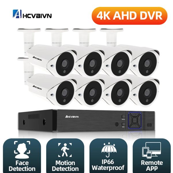 System 4K 8MP analoge HD -Kamera AHD DVR CCTV -Sicherheitssystem Indoor Outdoor -Bewegung Erkennung AI Smart Face Camera Videoüberwachung Kit Kit