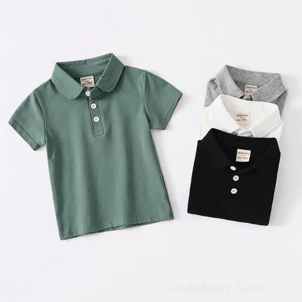 100% Baumwolle Feste Farbe Polo T -Shirt für Kleinkindjungen Sommerkleidung Kinder Polo -Hemden Mädchen grün schwarze weiße Kinder T -Shirt 240325