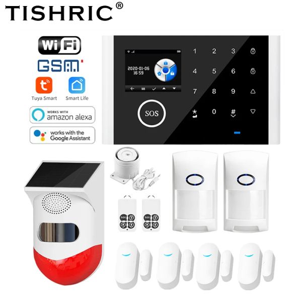 Türklingel Tishric WiFi GSM Alarmsystem Kits Tuya Smart Home WiFi Door Sensor Türklingel Bewegungssensor/Detektor Sicherheitsalarme für Zuhause