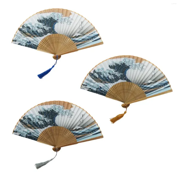 Estatuetas decorativas fã japonês estilo vintage bamboo seda durável chinês handheld para decoração de dança de grano de aniversário material de casamento