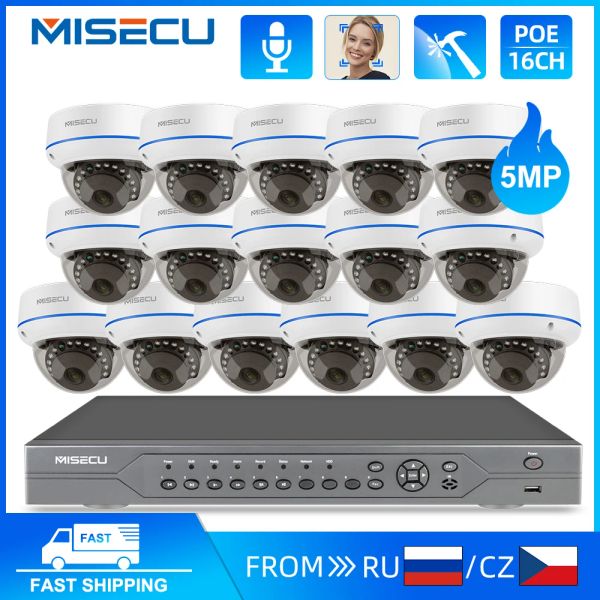 Sistema Misecu HD 5MP 16CH Poe Câmera Sistema de áudio Registro de áudio Vandal prova cães Câmera de câmeras domésticas Kit de vigilância de segurança Human Detect P2P Alerta