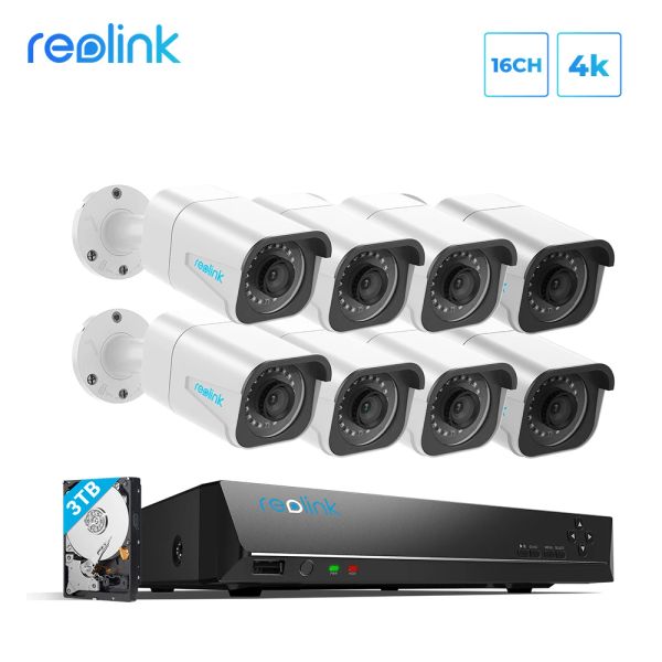 System Reolink Security Camera System 8MP 4K Ultra HD 16Ch POE NVR 8 PCS POE IP -Kameras Überwachung NVR Kit 3TB HDD RLK16800B8A