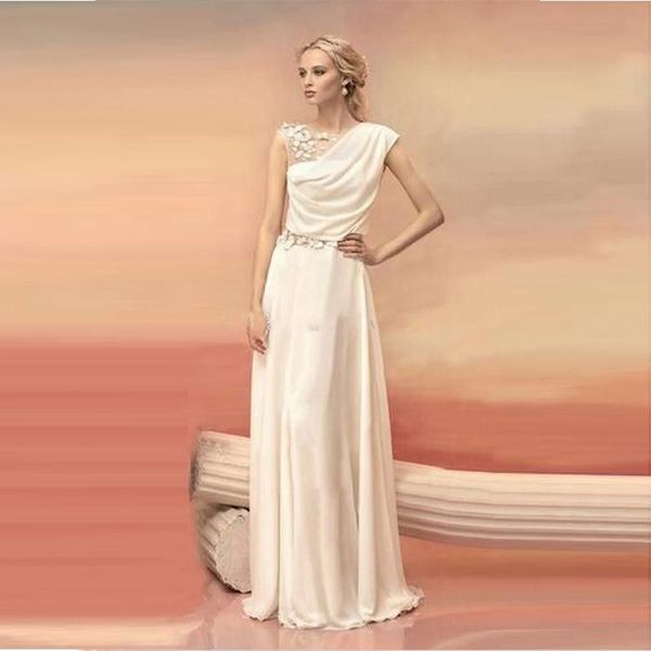 Abiti da sera lunghi sposa sposa principessa pizzo in pizzo in chiffon ballo vestito greco dea elegante a mano senza schiena fatta fiore più size abiti formali