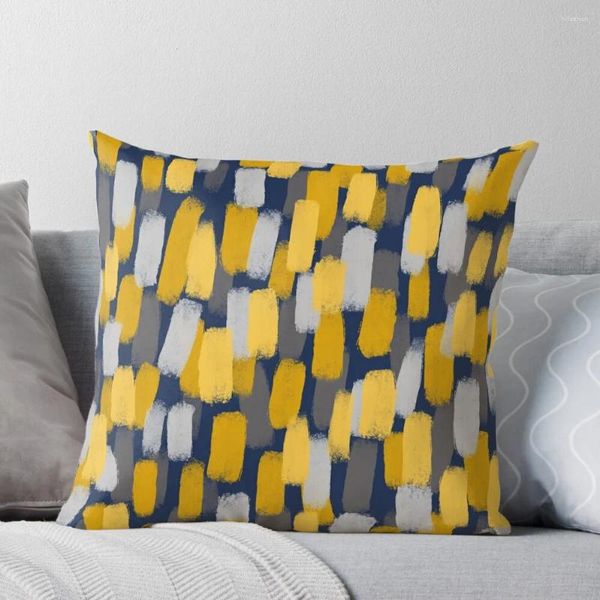 Cuscino astratto grigio e senape giallo pennello effetto sul lancio blu navy casi seduti decorativi