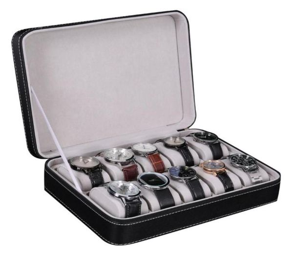 10 Slot Watch Box Storage Boxes Codes Hülle Schmuck Organizer mit 10 abnehmbaren Uhrenkissen Samtfutter Reißverschluss Synthet4194914