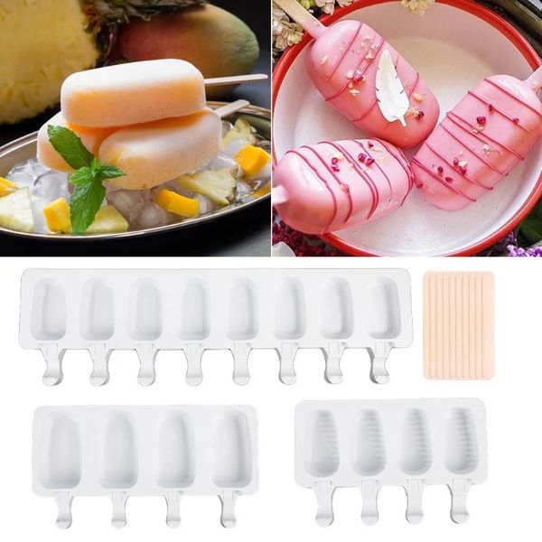 2024 4-Cavity Back Mini Silikoneisform Eis am Stiel Schimmelkuchen Schokoladenkuchenform für DIY ICE POPS OVAL Sure, hier sind 3 sicher,