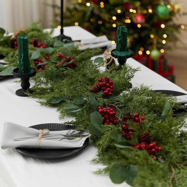Декоративные цветы рождественские искусственные сосны кипариса гирлянда праздничный крытый открытый зимний камин зеленый домашний стол