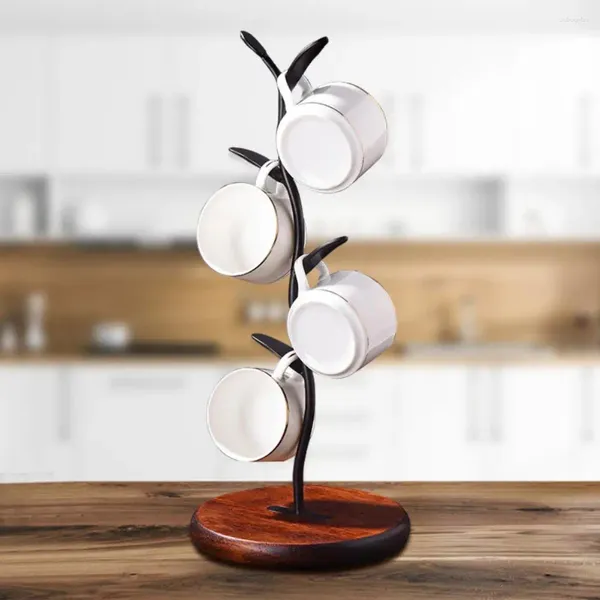 Küche Aufbewahrung Tee Tasse Ständer Arbeitsplatte Metall Wasserregal mit Holzbasis Kaffeetassen Halter Baum Desktop für 4
