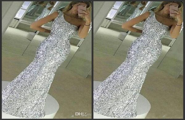 2021 Novo brilho Sparkle Bling Silver Prom Dresses LEECHINS LONGO MERMAID MIRES MANELELENTE UM FOLO DO FIXO ATUALMENTE DABESTA DE NOITE GO4163992