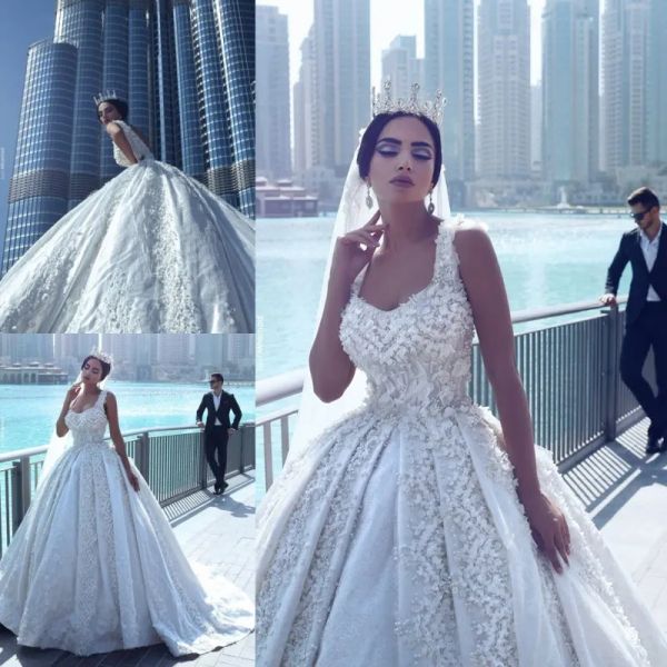 Abiti hanno detto Mhamad Amazing Wedding Dresses Appliques di alta qualità perle perle abiti da sposa sexy treno di cappella aperta per matrimoni su misura