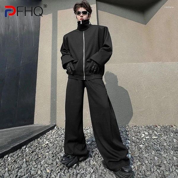 Мужские спортивные костюмы PFHQ костюм повседневной сплошной съемный съемный воротник на молнии мужской куртки широкие брюки для ног мужская одежда стильная 9C4393
