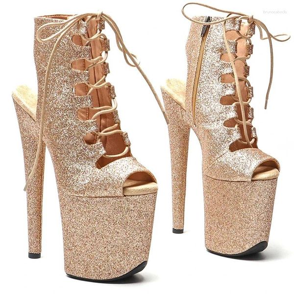 Sapatos de dança Leecabe 20cm/8inches glitter no tornozelo superior do dedo do dedo do dedo do pé alto