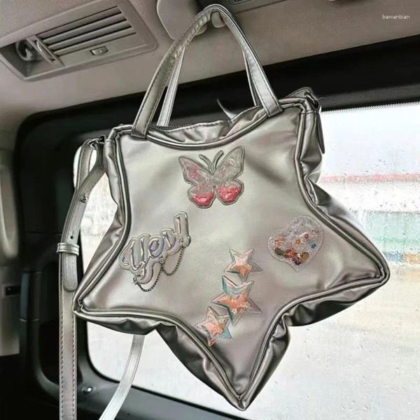 Aufbewahrungstaschen Y2K Star Umhängetasche Silbere japanische Style Leder Kawaii Messenger Großer Kapazität Süßes Mädchen Handtasche Brieftasche 2024