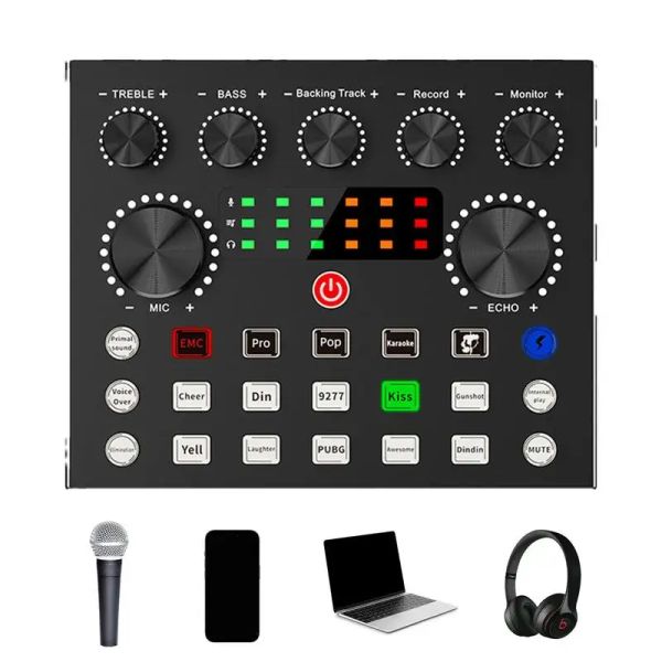 Microfone Live Streaming Sound Card Podcast -Mixer mit 7 Modi Sound Card Mixer für Gaming Voice Chating Recording PC und Telefon