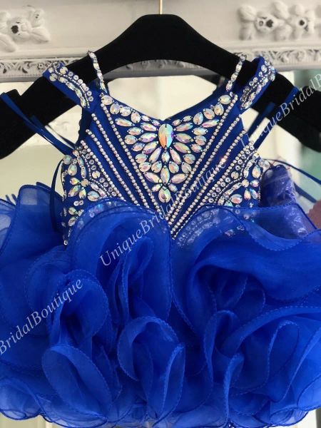 Kleider Little Miss Festzugskleid für Baby -Mädchen Kind Kleinkind 2019 Gurte einzigartige B76 Royal Blue Rüschen Cupcake Kinder Festzug Tanzparty